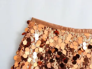 Copper sequin mini skirt detail high waist stylish party wear for women summer fashion