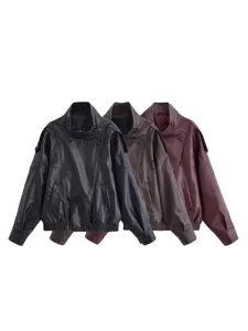 Femme automne hiver veste cuir synthetique litchi motif elegante vetement multicolore principal