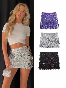 Women's Sexy High Waist Sequin Mini Skirt Bodycon Club Party A-Line Short Skirts Sparkling Fashion Streetwear