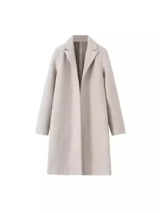 Manteau long élégant et classique en laine pour femme, col à revers ample, idéal pour l'hiver.