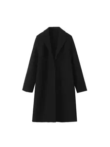 Manteau en laine à revers manches longues noir pour femme mode décontractée vue principale