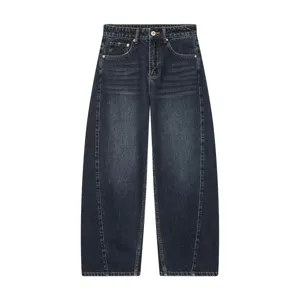 Jeans da donna a vita media con vestibilità ampia e design curvo per stile casual.
