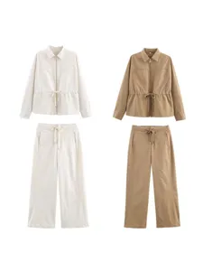 Women fall long sleeve top and wide leg pants two piece set chic casual stylish outfit