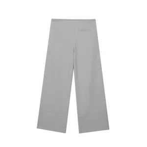 Pantaloni larghi casual grigi vista posteriore, comodi pantaloni larghi da donna per primavera.