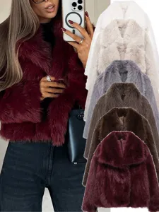 Women's Casual Faux Fur Coat Winter Thick Warm Long Sleeve Turn-Down Collar Loose Outerwear Fashion Fleece Jacket