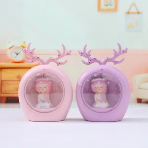 Detailed view of the cute fairy deer antler night light ornament for bedroom desktop decor close up.