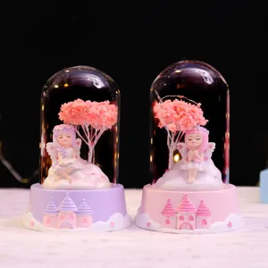 Cute flower fairy glass dome night light bedroom decoration desktop ornament gift for girls