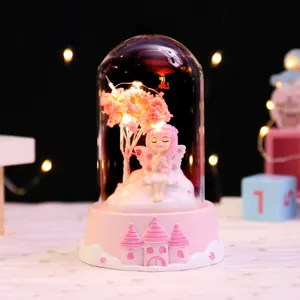 Cute Flower Fairy Glass Dome Night Light Resin Castle Base Star Lights Desktop Decoration Bedroom Ornament Romantic Gift For Girls