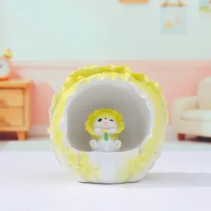 Cute little cabbage dog figurine night light detail view for creative home desktop decor setup.