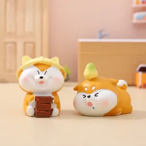 Süße Shiba Inu Arbeiter Figur Detail, lustiges Harz Desktop Ornament für Büro Dekor.