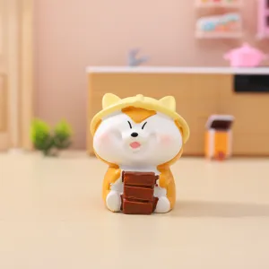 Süße Shiba Inu Figur mit Schokoladenblöcken, perfekte Schreibtisch Deko für das Büro.