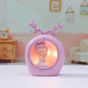 Pink deer antler flower fairy night light bedroom desktop ornament cute gift for girls.