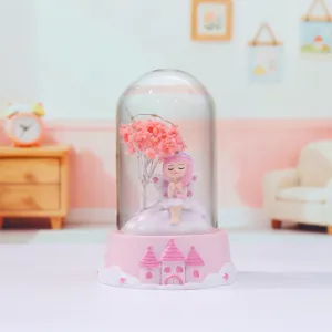 Cute fairy glass dome night light desktop ornament home room decor cute pink castle light