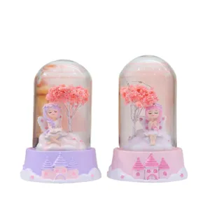 Cute flower fairy glass dome night light desktop ornament LED bedroom decoration gift for girls