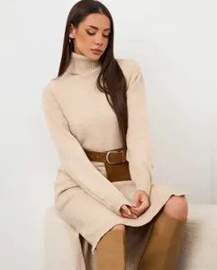 Abito maglione donna collo alto autunno inverno elegante vestito in maglia manica lunga