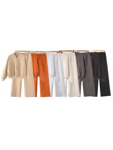 Women zip-up bomber jacket and wide leg pants tracksuit set casual two piece outfit