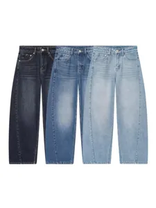 Jeans donna casual larghi gamba a botte vita media lavaggio vintage streetwear chic