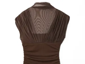 Mujer primavera vestido largo plisado sin mangas cuello alto elegante midi marrón