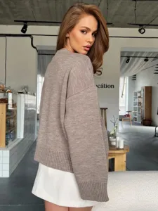 Cardigan de punto informal holgado de otoño invierno para mujer con mangas largas estilo cómodo.