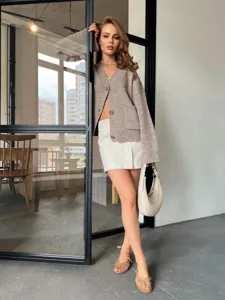 Cárdigan de punto casual para mujer abrigo de jersey holgado de manga larga moda chic