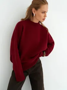 Maglione in Maglia Acrilica Casual da Donna Manica Lunga Girocollo Pullover Largo Autunno Inverno Moda Top