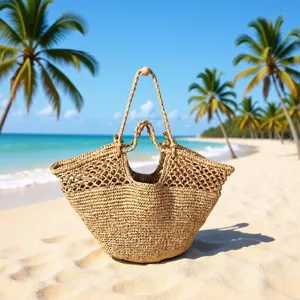 Women's Large Capacity Straw Woven Bag Hollow Double Handle Casual Beach Tote Bag Vintage Summer Vacation Handbag