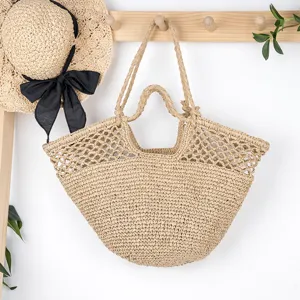 Woven straw tote bag large capacity hollow design casual beach bag for women summer fashion