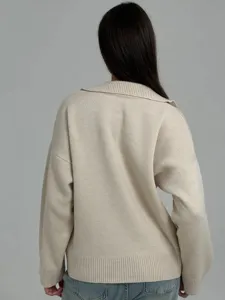 Damen lose Strickjacke Pullover langarm Revers einfarbig Freizeitkleidung elegante Mode
