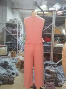 Women linen blend sleeveless top and wide leg pants set summer pink casual outfit