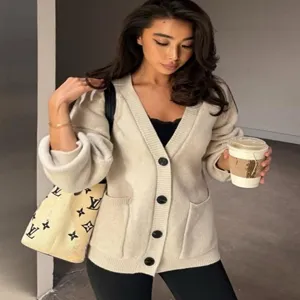 Women's plus size thickened single breasted knitted cardigan warm casual daily sweater coat