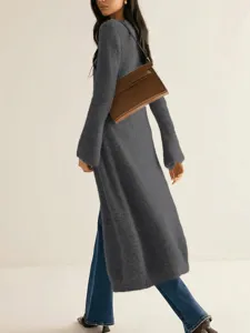 Damen langer Strickcardigan Pullover Mantel figurbetont einfarbig Winter Mode Detailansicht