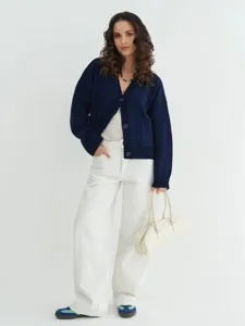 Cárdigan de punto casual para mujer con bolsillos otoño invierno prenda elegante