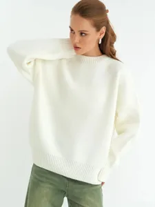Maglione in maglia largo girocollo casual da donna morbido caldo autunno inverno top