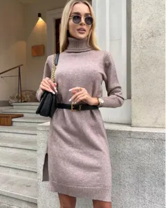 Abito maglione in maglia casual largo con collo alto e spacco laterale autunno inverno