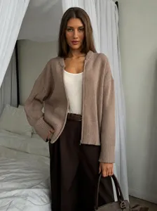Casual gebreid vest met rits voor dames, comfortabele losse trui voor het herfstseizoen.
