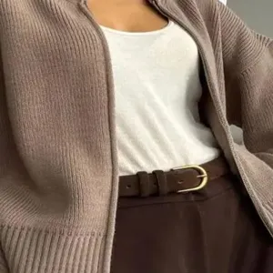 Dames ritssluiting gebreid vest trui detailweergave, casual herfst winter warme bovenkleding.