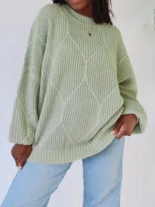 Grober Strickpullover für Damen in Hellgrün mit stilvollem Rautenmuster im Oversize-Stil.