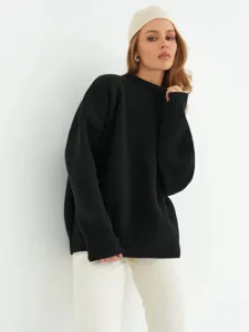 Donna maglione oversize in maglia nero casual maniche lunghe girocollo autunno inverno