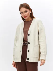 Cardigan de punto para mujer otoño invierno suéter con botones y bolsillos ropa casual