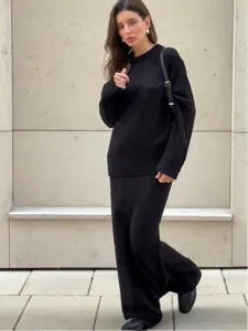 Femme automne hiver ensemble pull jupe en tricot noir ample decontracte manches longues principal