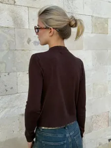 Damen einfarbige Strickjacke Pullover mit Rundhalsausschnitt und langen Ärmeln für den Alltag.
