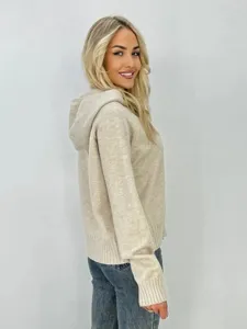 Gilet cardigan pull en tricot à capuche décontracté pour femme, automne hiver manches longues.
