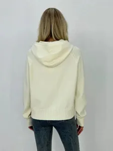 Cardigan à capuche en tricot blanc pour femme, pull zippé décontracté automne hiver manteau.