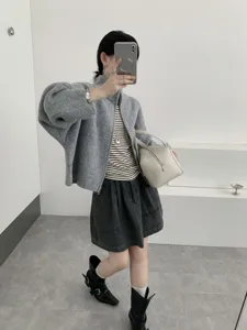 Koreanische Strick Reißverschluss Cardigan Damen lässig lose einfarbiger Pullover Mantel