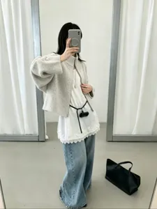 Herbst Winter koreanischer Strick Cardigan Damen Reißverschluss Pullover Mantel lose