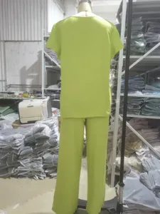 Solid color short sleeve top and long pants set, casual summer two piece outfit detail