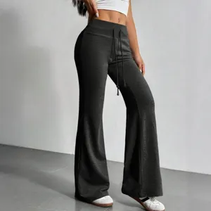 Women High Waist Drawstring Flare Pants Casual Lounge Trousers Autumn Fashion Wear