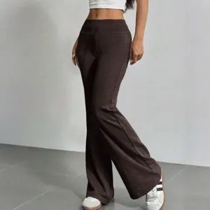 Women high waist solid color casual flare pants stretch slim fit long trousers autumn fashion