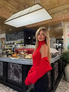 Γυναικείο Κόκκινο Πλεκτό Πουλόβερ Σετ Halter Top Μακρύ Μανίκι Shrug Διπλό Σύνολο Κύρια