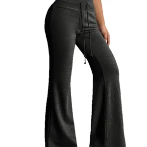 Women High Waist Drawstring Flared Lounge Pants Casual Workout Yoga Bell Bottom Trousers